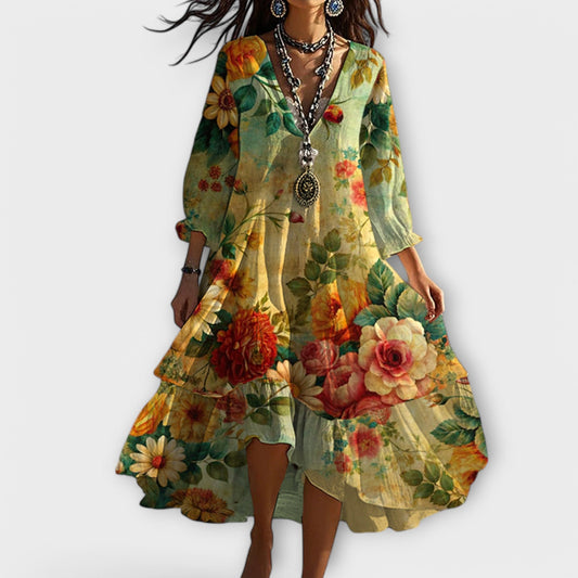 Vestido verano mujer estilo boho escote en v fluido - Mavetta