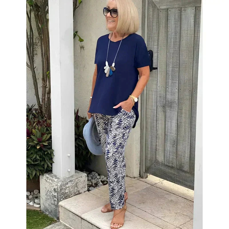 Conjunto Mujer Dos Piezas Tejido Ligero Estampado