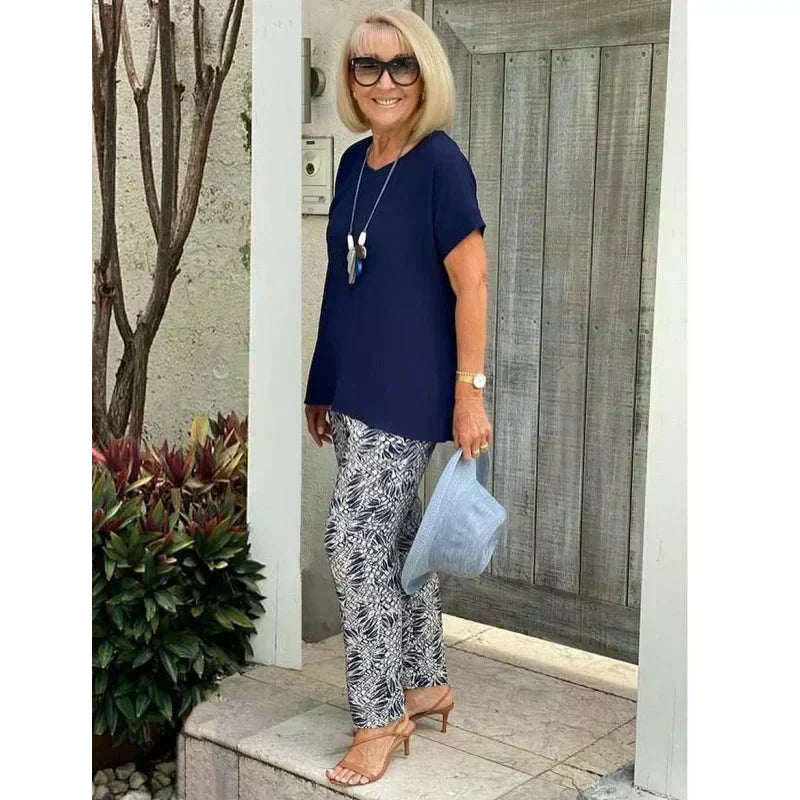 Conjunto Mujer Dos Piezas Tejido Ligero Estampado