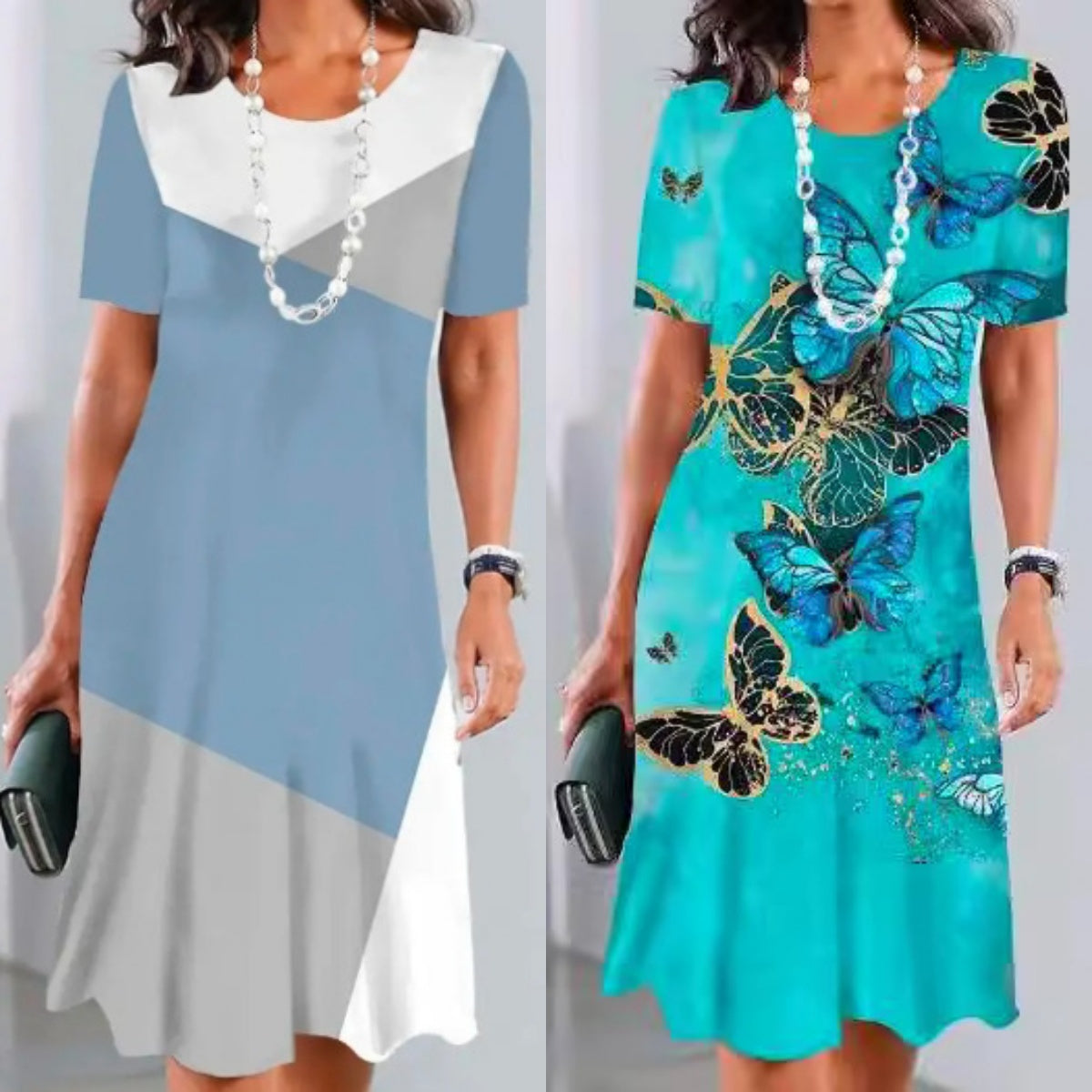 Vestido midi mujer con estampado y manga corta