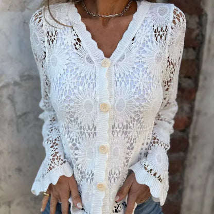 Cardigan Mujer de Encaje Cuello en V