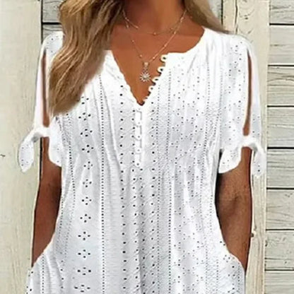 Vestido midi Mujer calado escote en V