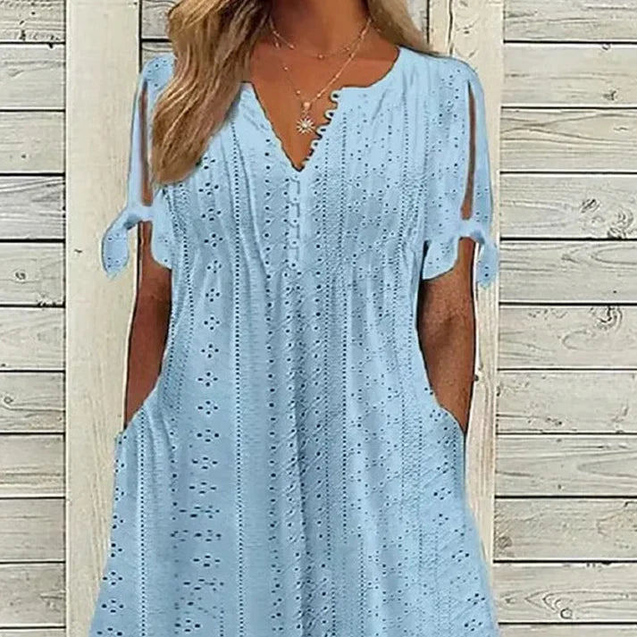 Vestido midi Mujer calado escote en V