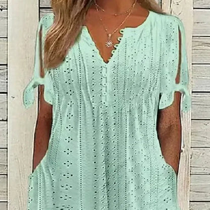 Vestido midi Mujer calado escote en V