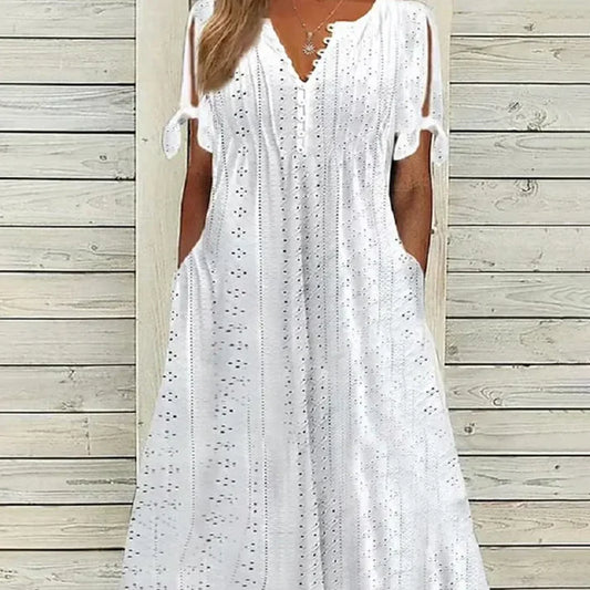 Vestido midi Mujer calado escote en V - Mavetta