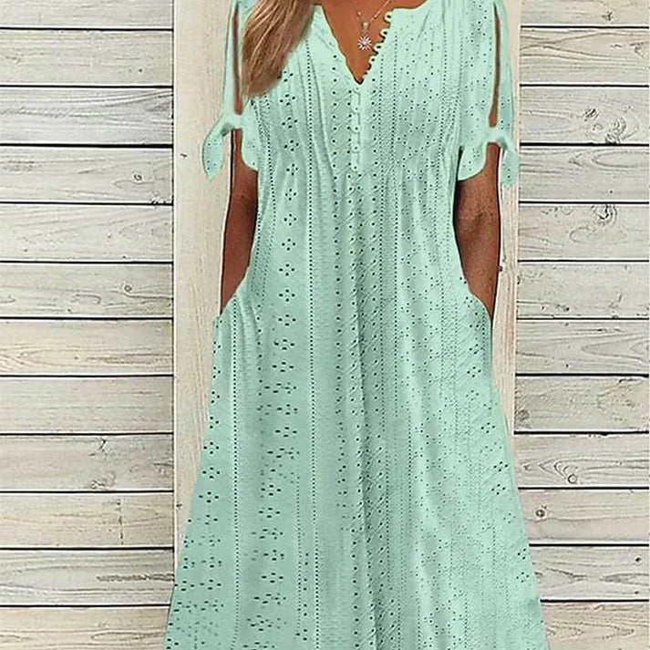 Vestido midi Mujer calado escote en V