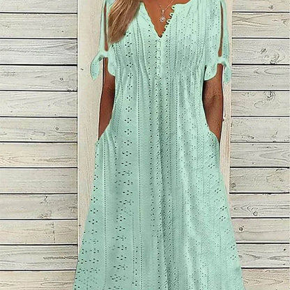 Vestido midi Mujer calado escote en V