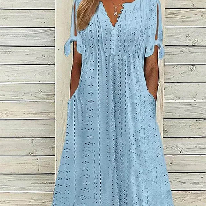 Vestido midi Mujer calado escote en V