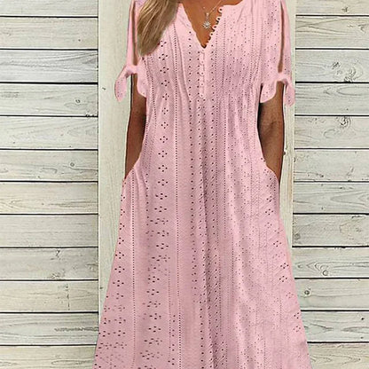 Vestido midi Mujer calado escote en V