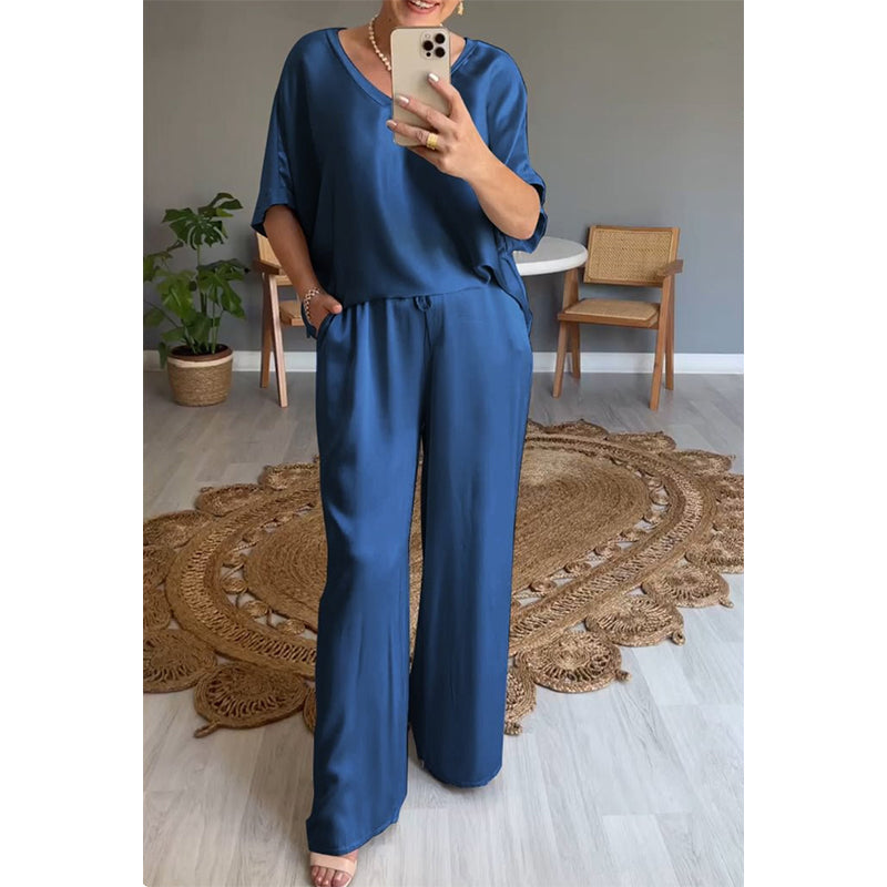 Conjunto mujer de satén pantalón ancho fluido oversize