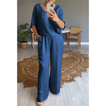 Conjunto mujer de satén pantalón ancho fluido oversize