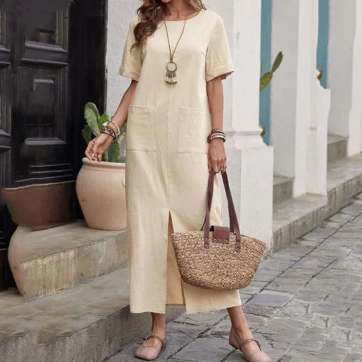 Vestido amplio Mujer de cuello redondo
