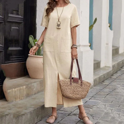 Vestido amplio Mujer de cuello redondo