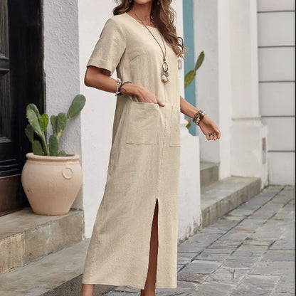 Vestido amplio Mujer de cuello redondo