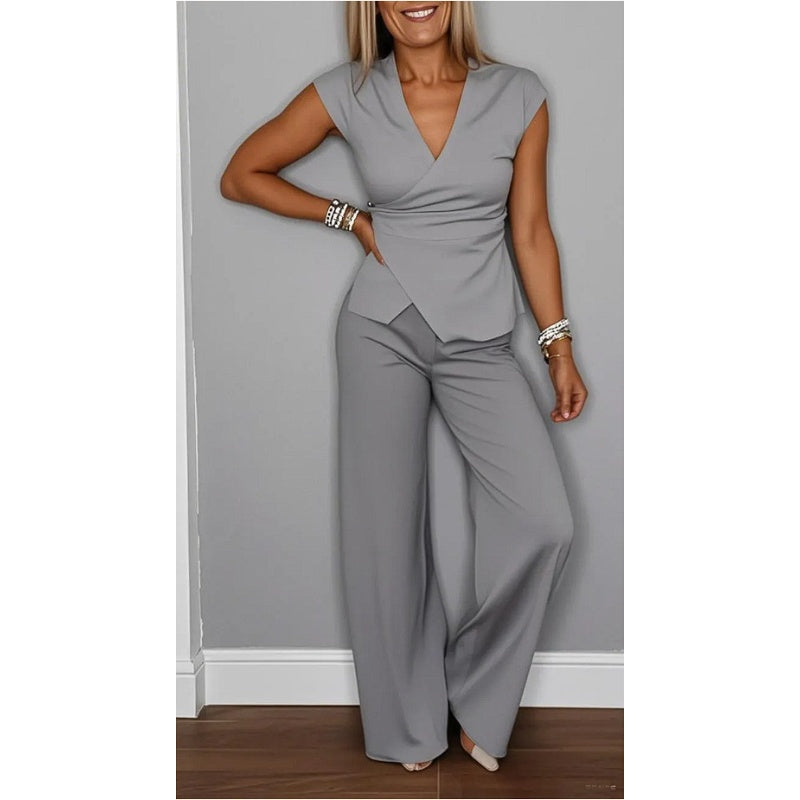 Conjunto Mujer Escote en V Pantalón Fluido Moderno
