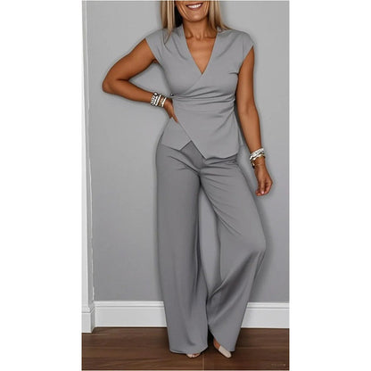 Conjunto Mujer Escote en V Pantalón Fluido Moderno