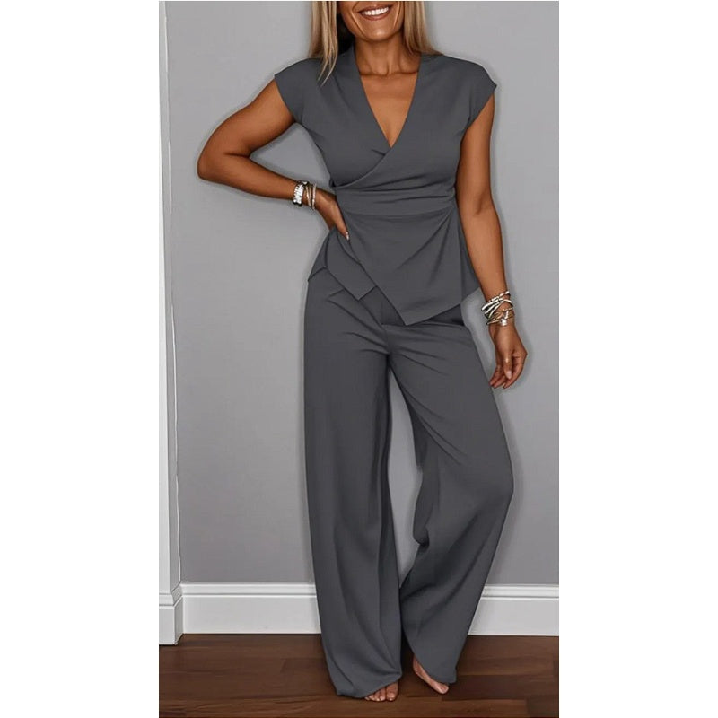 Conjunto Mujer Escote en V Pantalón Fluido Moderno