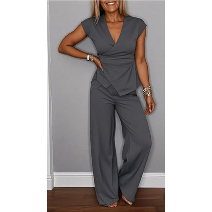 Conjunto Mujer Escote en V Pantalón Fluido Moderno
