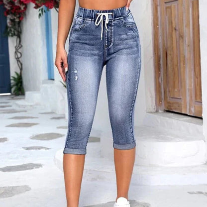 Pantalones Vaqueros Mujer Cintura Alta Cordón Ajustable