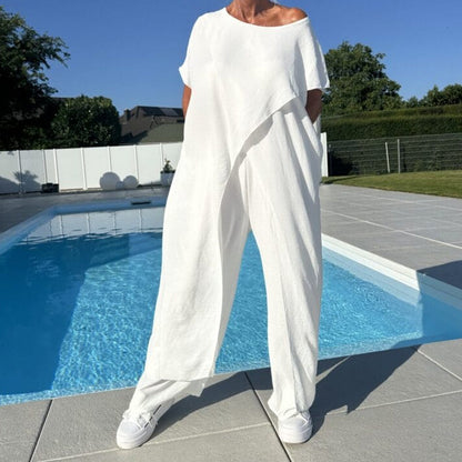 Conjunto Mujer Manga Corta y Pantalón Ancho