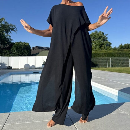 Conjunto Mujer Manga Corta y Pantalón Ancho