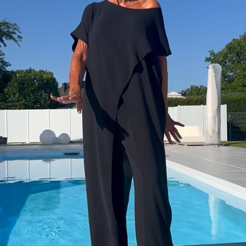 Conjunto Mujer Manga Corta y Pantalón Ancho