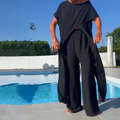 Conjunto Mujer Manga Corta y Pantalón Ancho