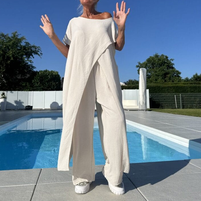 Conjunto Mujer Manga Corta y Pantalón Ancho