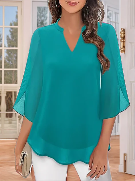 Blusa Mujer de Gasa Chiffon Escote en V