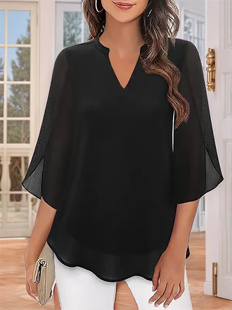 Blusa Mujer de Gasa Chiffon Escote en V