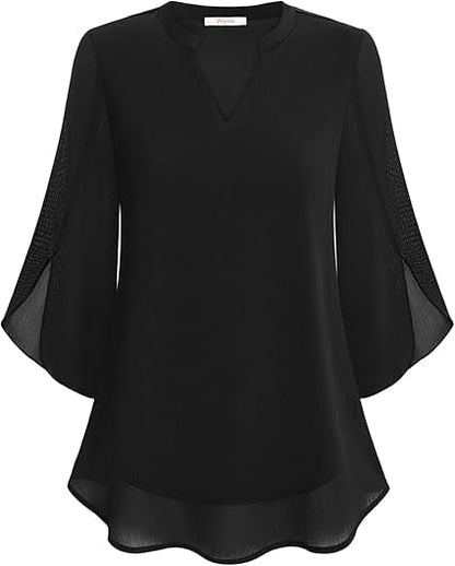 Blusa Mujer de Gasa Chiffon Escote en V