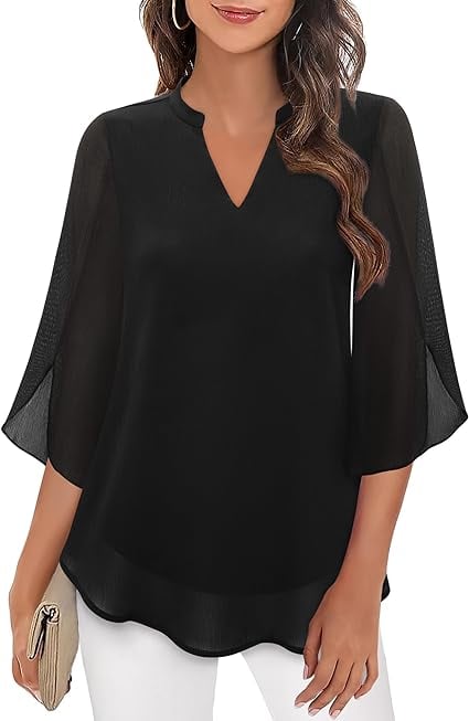 Blusa Mujer de Gasa Chiffon Escote en V