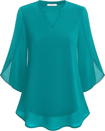 Blusa Mujer de Gasa Chiffon Escote en V