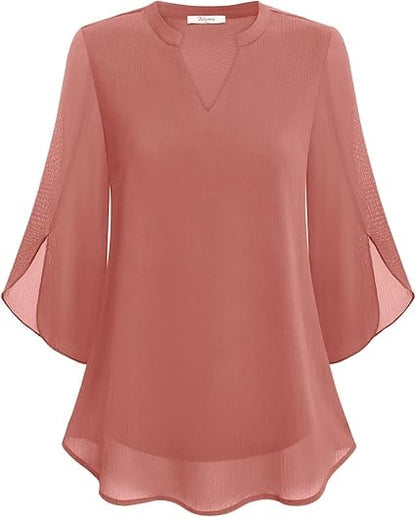 Blusa Mujer de Gasa Chiffon Escote en V