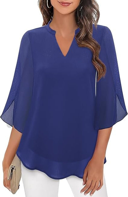 Blusa Mujer de Gasa Chiffon Escote en V