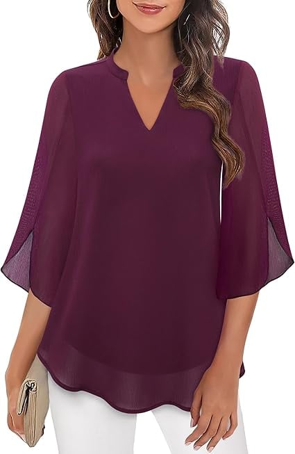 Blusa Mujer de Gasa Chiffon Escote en V