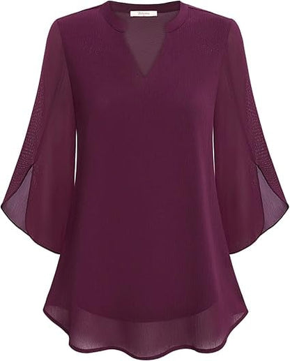 Blusa Mujer de Gasa Chiffon Escote en V