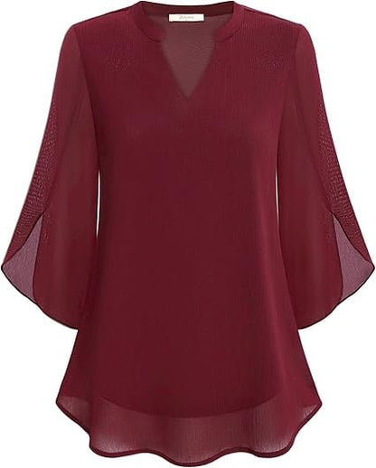 Blusa Mujer de Gasa Chiffon Escote en V