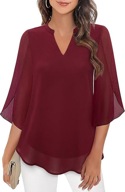 Blusa Mujer de Gasa Chiffon Escote en V