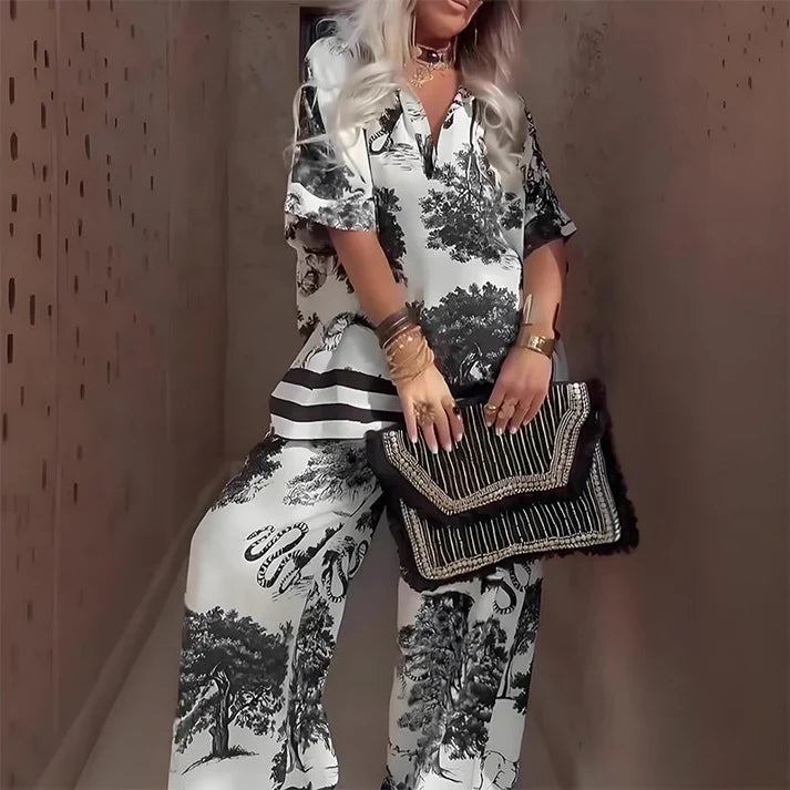 Conjunto Mujer Estampado con Pantalón Fluido