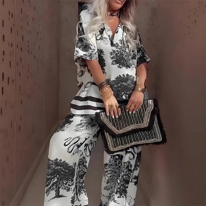 Conjunto Mujer Estampado con Pantalón Fluido