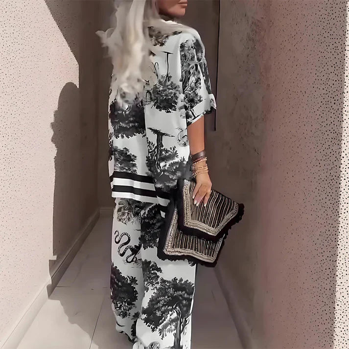 Conjunto Mujer Estampado con Pantalón Fluido