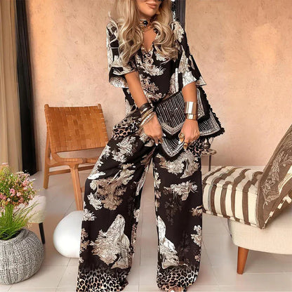 Conjunto Mujer Estampado con Pantalón Fluido