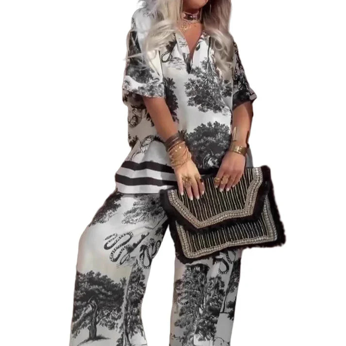 Conjunto Mujer Estampado con Pantalón Fluido