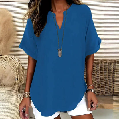 Blusa Mujer Lisa Algodón Manga Corta Corte Holgado