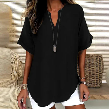 Blusa Mujer Lisa Algodón Manga Corta Corte Holgado