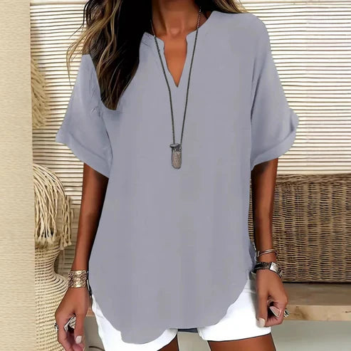 Blusa Mujer Lisa Algodón Manga Corta Corte Holgado