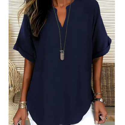 Blusa Mujer Lisa Algodón Manga Corta Corte Holgado