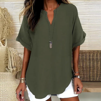 Blusa Mujer Lisa Algodón Manga Corta Corte Holgado