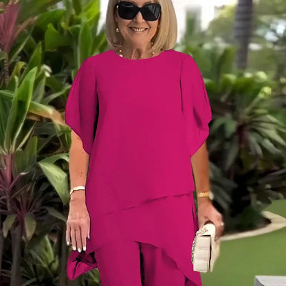 Conjunto Mujer Asimétrico y Pantalón Pierna Ancha